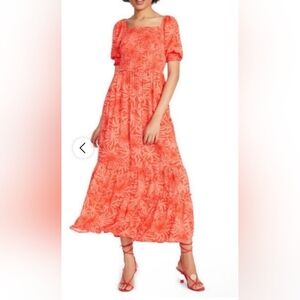 Betsey Johnson Palms Of Paradise Maxi Dress Womens Large Spicy Orange Smocked